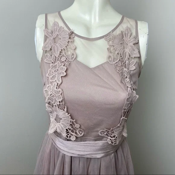 A’Reve Light Lilac Chiffon Floral Lace Dress Sz S - Picture 2 of 11